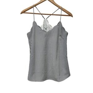 J Crew Striped Cami Top Spaghetti Strap Scalloped‎ Neckline Sleeveless Casual